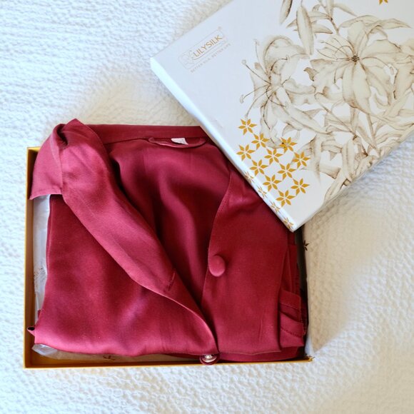 LILYSILK 100% Mulberry Silk Red Pajamas Long Sleeves Pants Set - Picture 9 of 16